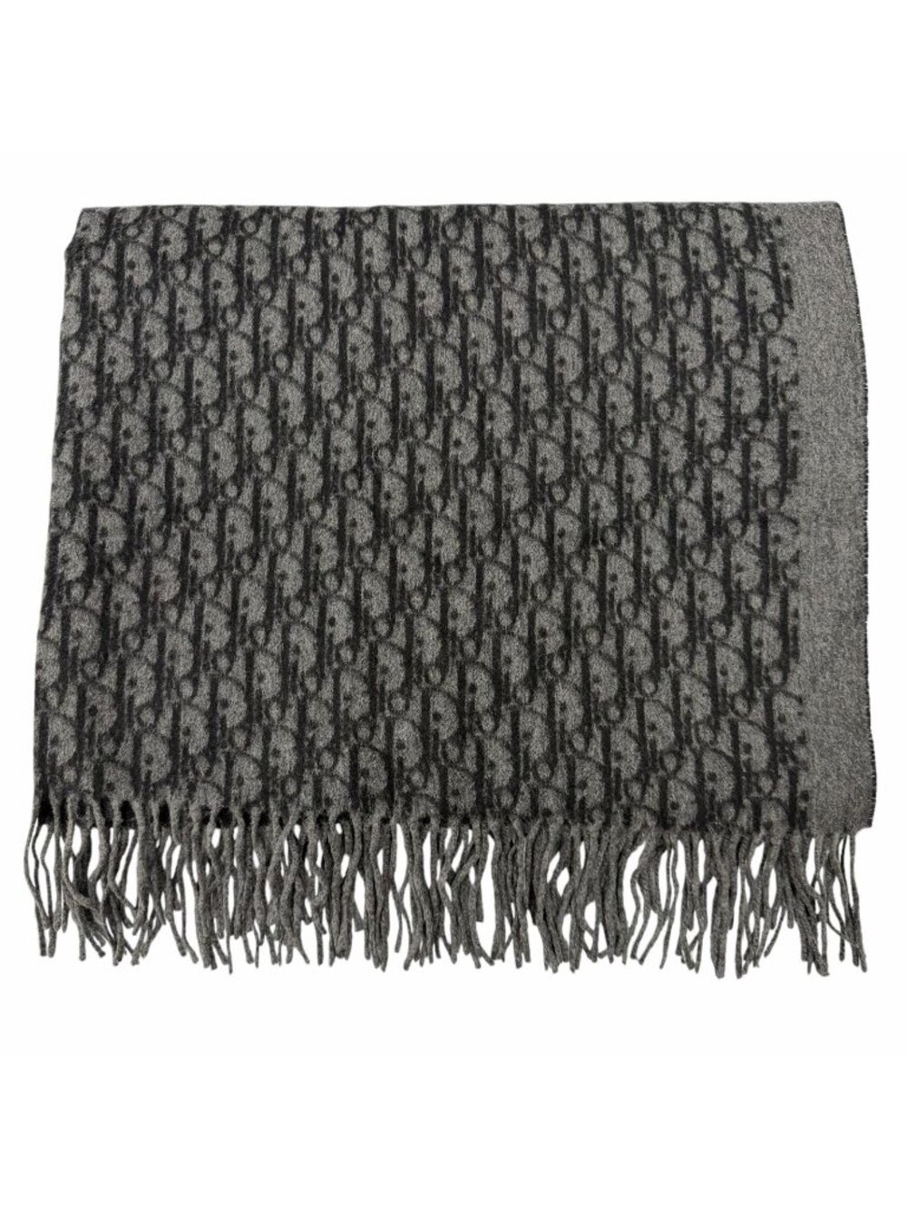 Dior Homme Silk 100% Oblique Large Shawl Scarf with Fringe Black Gray